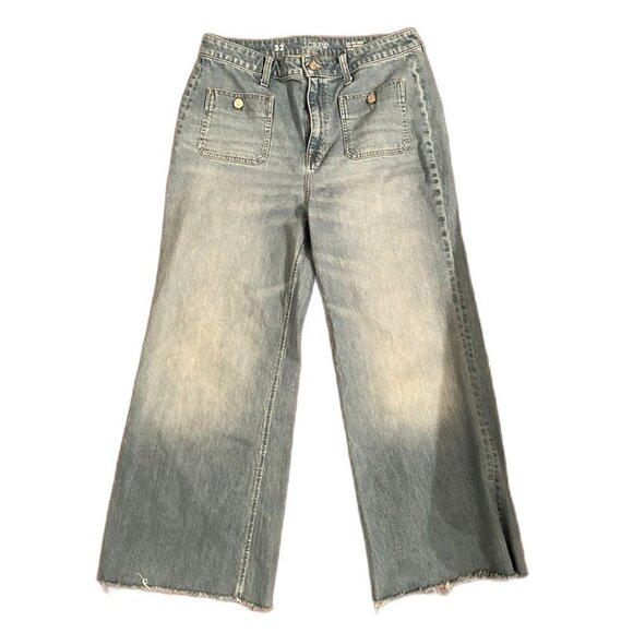 J Crew Womens 32 Jeans 96 Denim Trouser Wide Leg Pockets Light Medium Wash PLUS - Picture 1 of 3